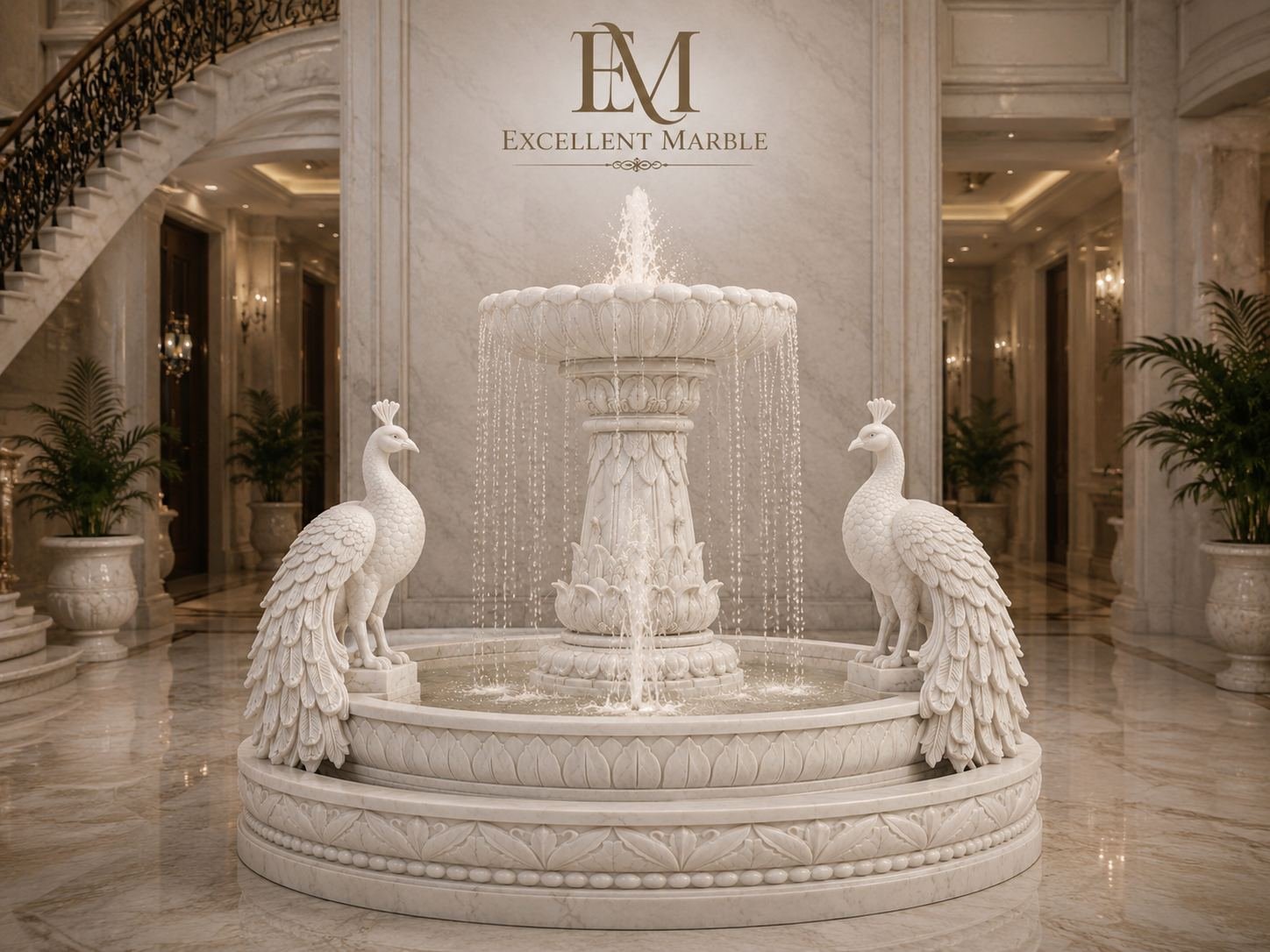 White marble peacock fountain
