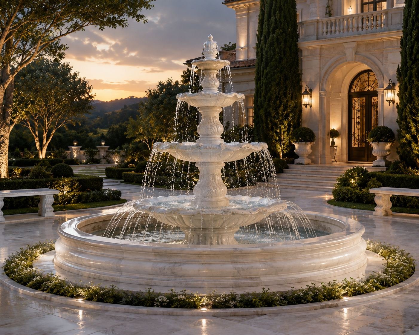 Luxury tiered marble fountain