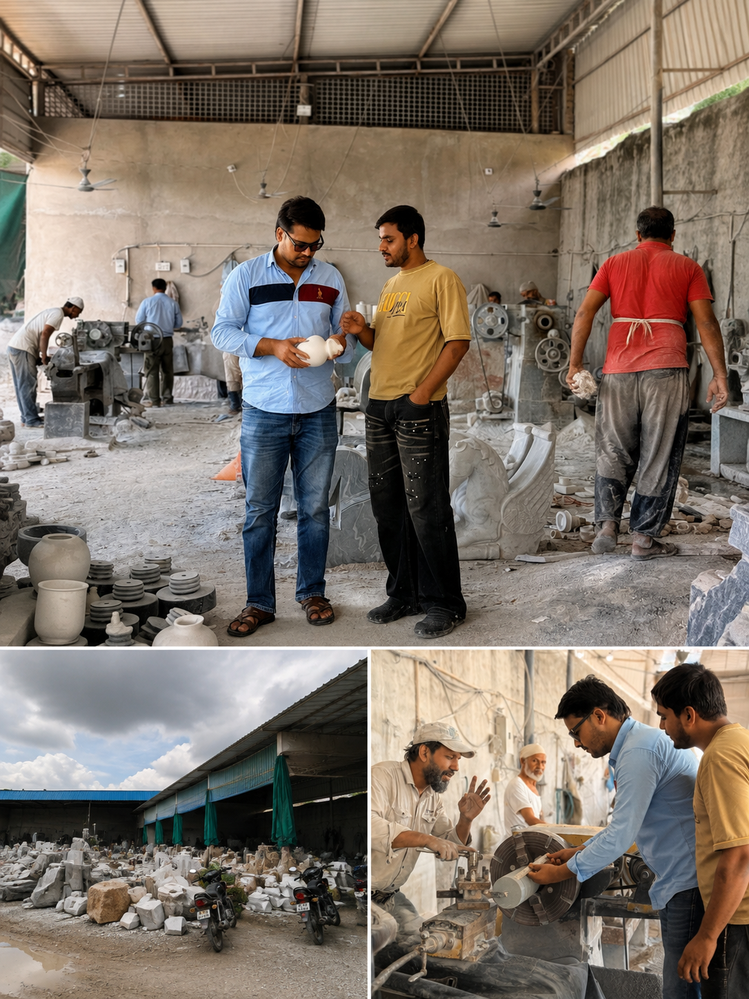 Mohd Shahid and Ibrahim checking marble work at the workshop