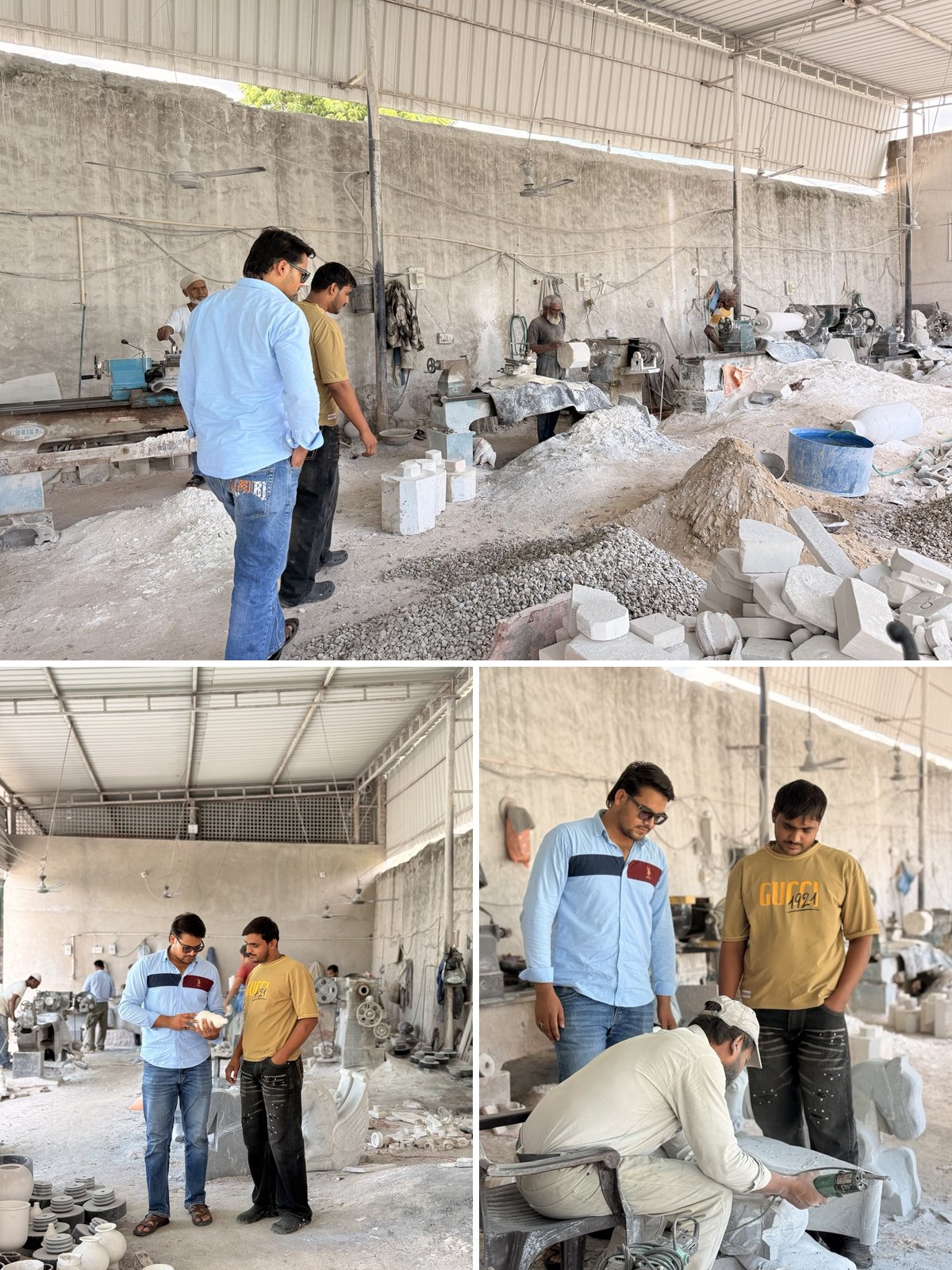 Mohd Shahid and Ibrahim overseeing marble workshop quality