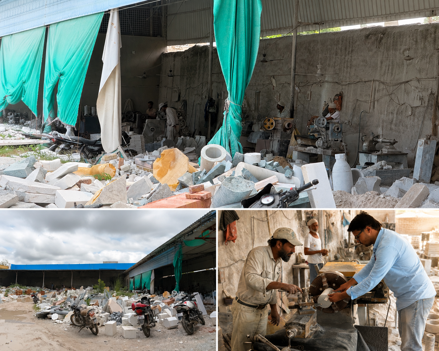 Mohd Shahid and Ibrahim checking craftsmanship in the marble workshop