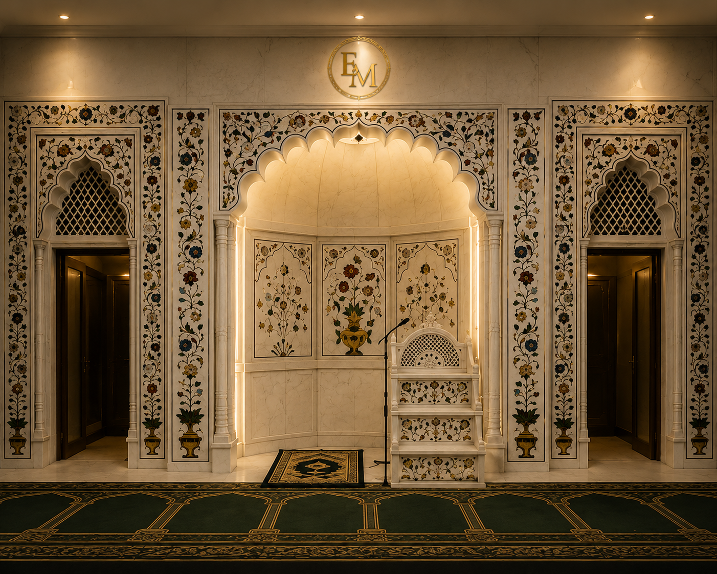 Luxury marble qibla and mihrab wall
