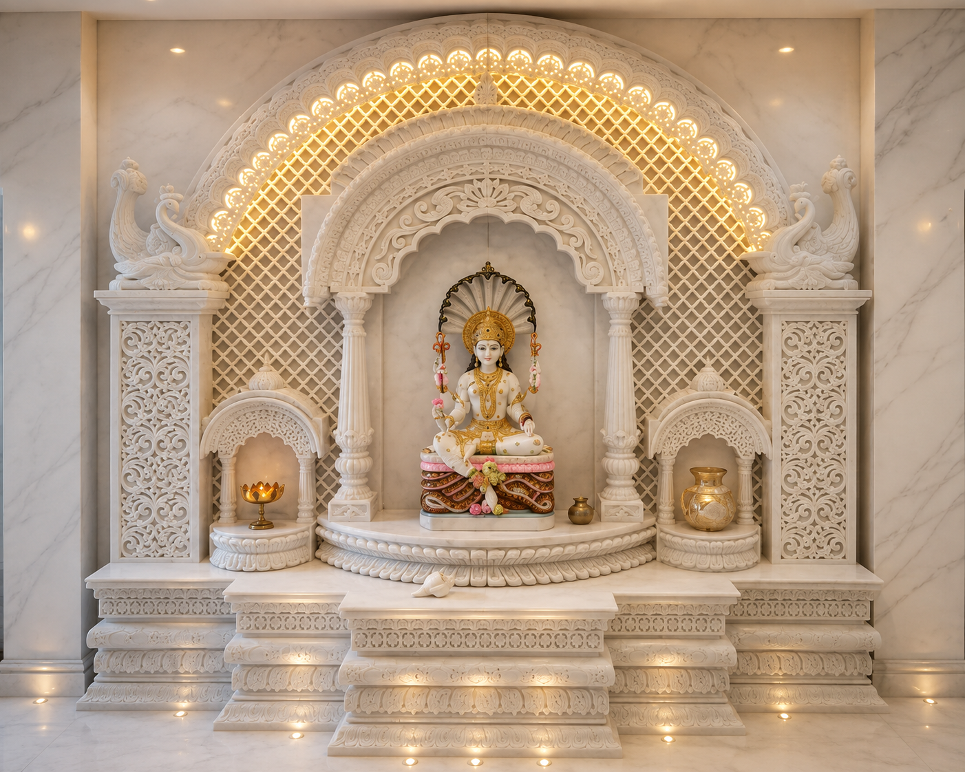 Handcrafted carved marble mandir