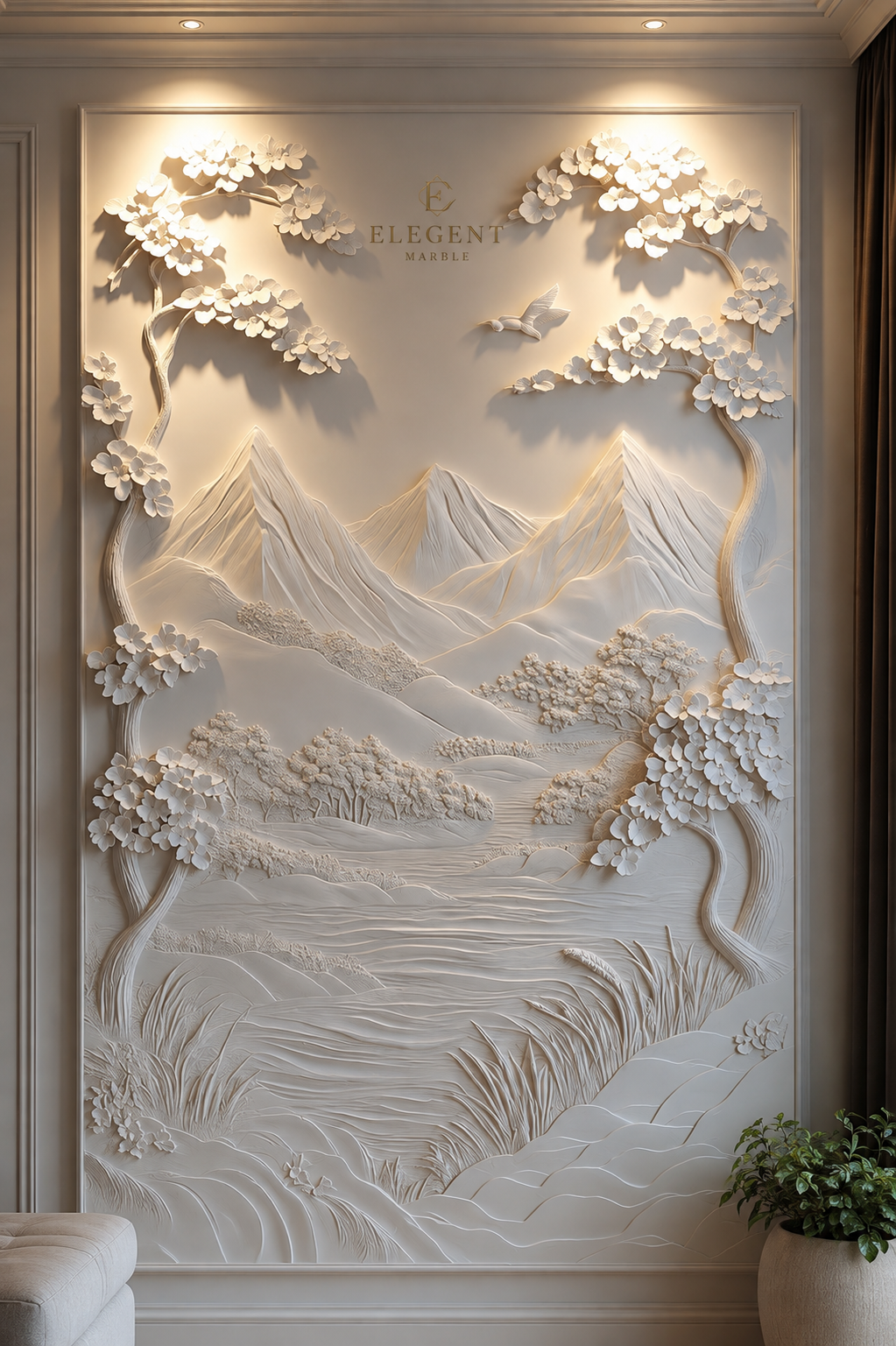 Carved marble wall panel