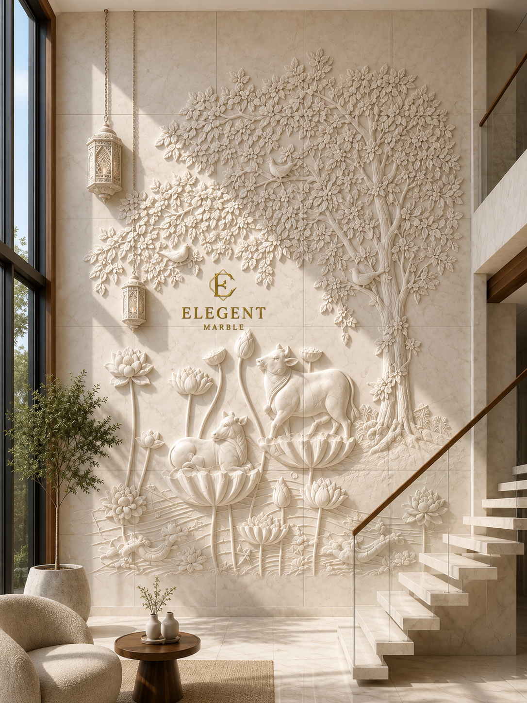 Elegent Marble carved wall panel